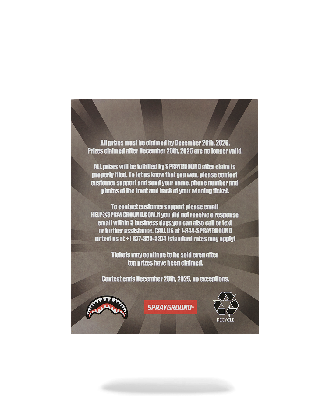 SPRAYGROUND SCRATCH OFF PLAYING CARD - WIN A BACKPACK, MONEYBEAR OR LUGGAGE!